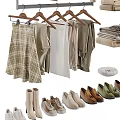 Stylish Clothes Collection With Hangers Matching Bags Shoes And Suitcases In Neutral Tones