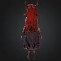 Mystical Fantasy Character With Red Hair Horns And Tattered Dress
