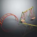 Colorful Playground Equipment With Red Arched Climbing Frame And Yellow Green Swing Seats