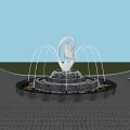 Garden Ornament Silver Sculpture Fountain With Water Jets Black Base On Paved Grass Area