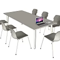 Modern Gray Conference Table With Six Chairs Laptop And Notebook 3d model
