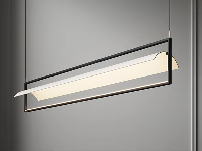 Modern Minimalist Chandelier With Long Strip Black Frame And White Lampshade 3d model