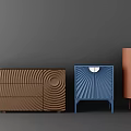 Stylish Modern Entryway Side Cabinets With Wave Circular Radial Patterns And Colorful Finishes