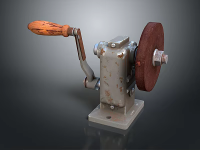 Manual Household Grinding Tool With Wooden Handle Metal Base And Red Grinding Wheel 3d model