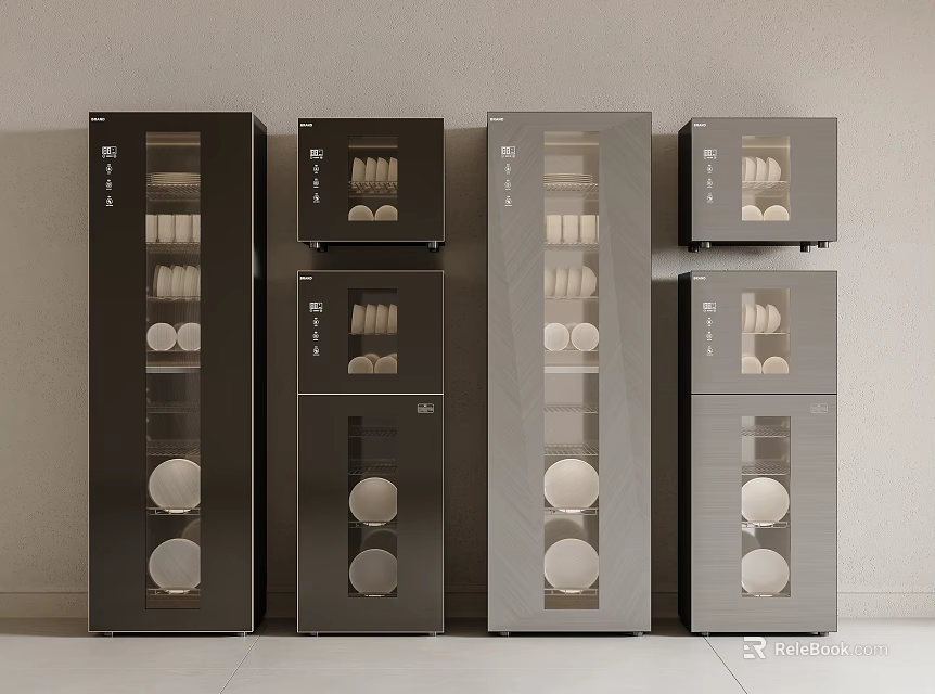Modern Kitchen Appliances in Black and Silver with Multiple Glass Doors and Sleek Design 3d model 