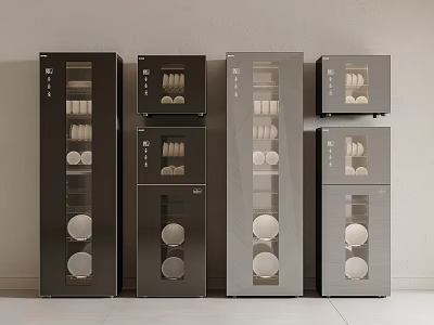 Modern Kitchen Appliances in Black and Silver with Multiple Glass Doors and Sleek Design 3d model