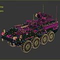 Modern Dark Green Six Wheeled Military Tank With Turret And Equipment