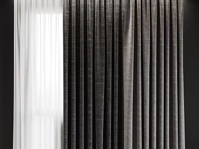 White Sheer And Dark Textured Linen Curtains For Modern Window Decor 3d model