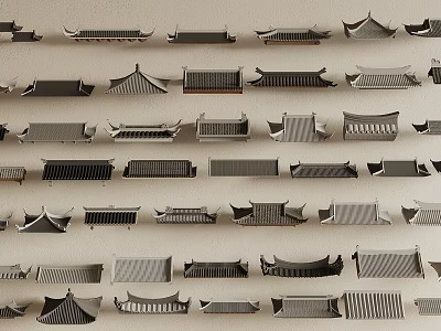 Various Traditional Architectural Roof Components with Different Design Styles and Shapes 3d model