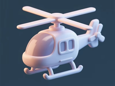 Cute White Toy Helicopter With Rotors Windows And Landing Gear 3d model