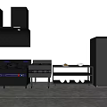 Stainless Steel Kitchen Appliances In Modern Design Featuring Range Hood Cooktop And Refrigerator
