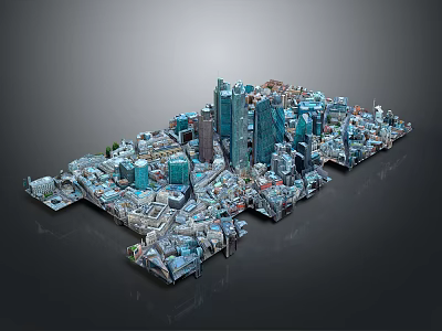 Detailed Modern Urban City 3D Model with High Rise Buildings and Architecture 3d model