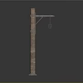 Brick Lamp Post With Extended Arm And Hanging Lantern For Outdoor Scenes