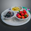 Fresh Mixed Fruits Platter With Cherries Pineapple Chunks And Strawberries On White Tray