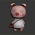 Pink Pig Stuffed Toy with Closed Eyes Red Nose Red Cross Bag and White Outfit