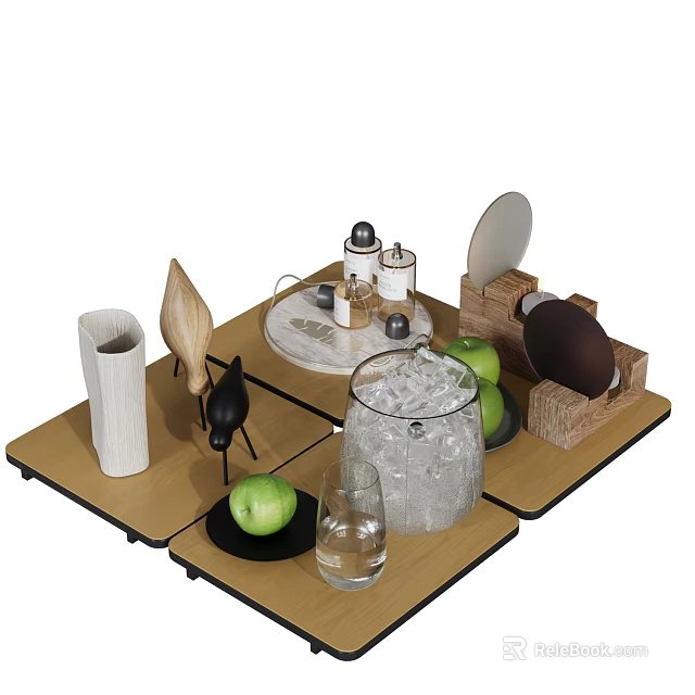 Elegant Modern Open Kitchen Interior With Marble Island Counter And Cabinets 3d model 