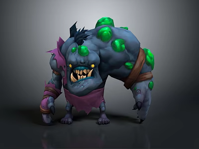 Giant Mutant Monster Character with Green Glowing Spots Tattered Purple Cloth and Sharp Fangs 3d model