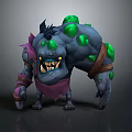 Giant Mutant Monster Character with Green Glowing Spots Tattered Purple Cloth and Sharp Fangs