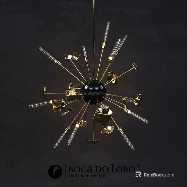 Modern Gold Radiant Chandelier With Crystal Prisms Black Center And Elegant Design 3d model 