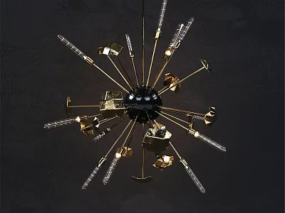 Modern Gold Radiant Chandelier With Crystal Prisms Black Center And Elegant Design 3d model