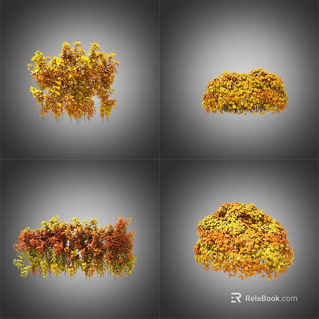 Vibrant Yellow Orange Autumn Shrubs with Various Shapes for Garden Landscaping 3d model 