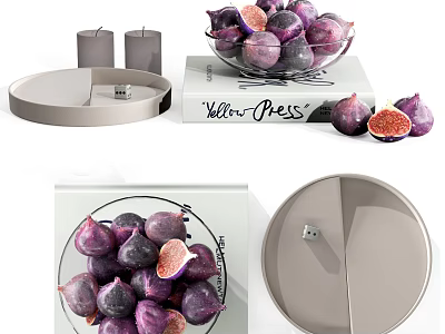 Fresh Purple Figs Halved And Whole In Glass Bowl With Books And Ceramic Plate 3d model