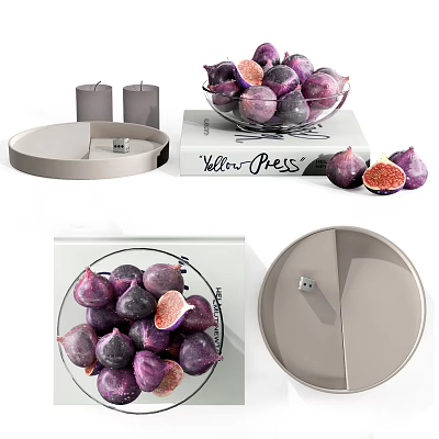 Fresh Purple Figs Halved And Whole In Glass Bowl With Books And Ceramic Plate 3d model