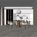 Modern Restaurant Interior Design With Dining Table Chairs Pendant Light And Large Windows 3d model