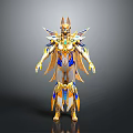 Mythical Winged Character In Gold And Blue Armor With Egyptian Fantasy Creature Details