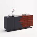 Modern Sideboard With Black Wooden Irregular Pattern White Vases Pink Flowers And Stacked Books