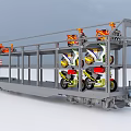 Industrial Equipment Metal Frame Multi Level Storage Platform With Orange Motorcycles And Ladder