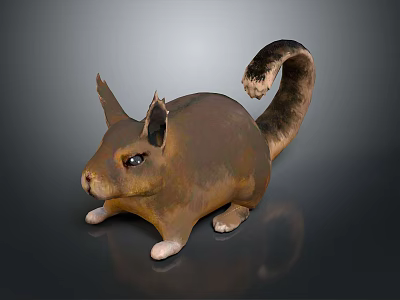 Brown Squirrel-like Animal With Bushy Tail Pointed Ears White Paws 3D Figurine On Gray Background 3d model