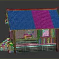 Chinese Ancient Architecture With Gray Tiled Roof Red Lanterns Wooden Structure And Carved Window
