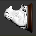 Silver Rhinoceros Head Decorative Furniture Accent With Brown Round Base