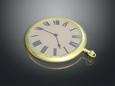 Vintage Golden Pocket Watch With Roman Numerals Cream Dial And Black Hands 3d model