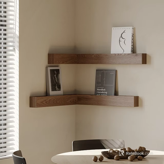 Modern Wooden Wall Decor Floating Shelves With Books And Photo Frame 3d model 