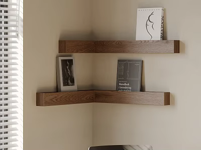 Modern Wooden Wall Decor Floating Shelves With Books And Photo Frame 3d model