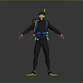 Black Full Diving Suit With Yellow Flippers Mask Snorkel And Backpack 3d model