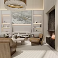 Luxurious Beauty Hair Salon Interior With Brown Sofas Marble Coffee Table And Green Plants