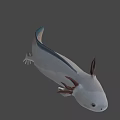 3D White Axolotl Game Character With Brown Gills And Aquatic Features