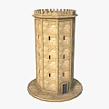 Ancient Stone Tower Featuring Crenellated Top Narrow Windows And Circular Base 3d model