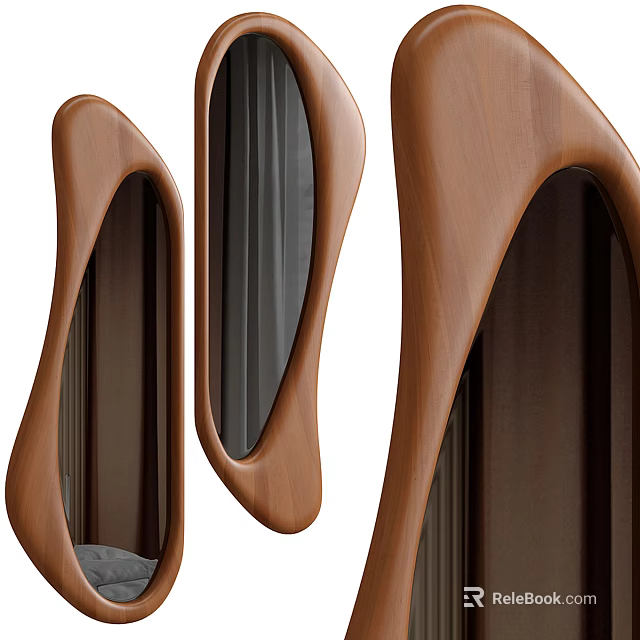 Unique Irregular Shaped Mirrors With Wooden Frames 3d model 