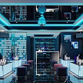 Modern KTV Interior Design With Colorful Lighting Comfortable Seats And Decorative Shelves
