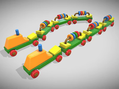 Colorful Building Blocks Track Toy With Red Wheels And Green Orange Circular Pieces 3d model