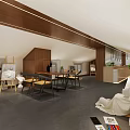 Modern Lounge Area Interior With Wooden Bar Counter High Stools Hanging Lights And Green Plant