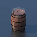 Rustic Wooden Barrel Shaped Bar With Black Hoops And Transparent Lid On Dark Background Surface