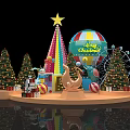 Festive Christmas Decoration Scene With Colorful Hot Air Balloon Ferris Wheel And Gift Boxes