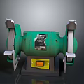 Green Bench Grinder With Double Wheels Safety Guards And Yellow Switch Base 3d model