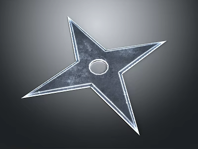 Star Shaped Metal Shuriken Weapon With Sharp Blades And Central Hole 3d model