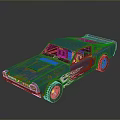 Rusty Blue Orange Vintage Muscle Car With Flame Decals Design